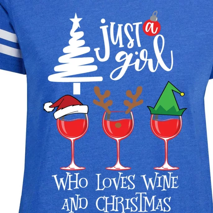 Just A Who Loves Wine And Christmas Gift Enza Ladies Jersey Football T-Shirt