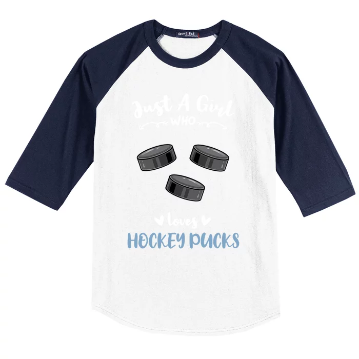 Just A Who Loves Hockey Pucks Gift Baseball Sleeve Shirt