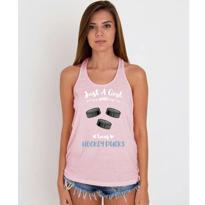 Just A Who Loves Hockey Pucks Gift Women's Knotted Racerback Tank