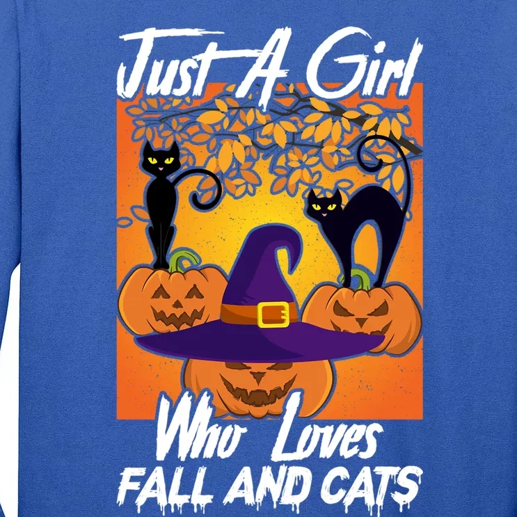 Just A Who Loves Fall And Cats Halloween Costume Gift Tall Long Sleeve T-Shirt