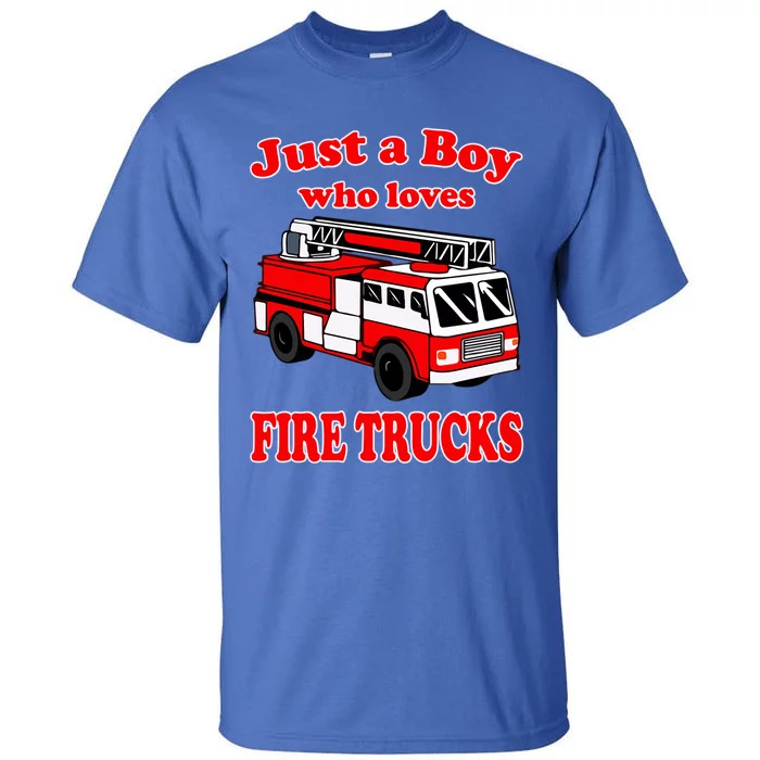 Just A Who Loves Firetruck And Firefighter Fire Gift Tall T-Shirt