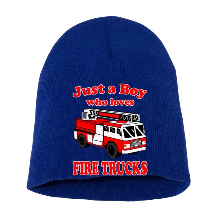 Just A Who Loves Firetruck And Firefighter Fire Gift Short Acrylic Beanie