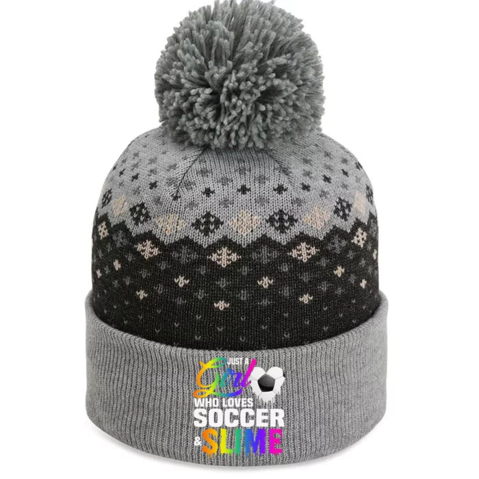 Just A  Who Loves Soccer and Slime Sports Gifts Teens The Baniff Cuffed Pom Beanie