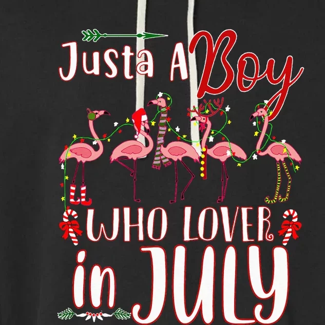 Just A Who Loves Christmas In July Flamingo Santa Gifts Garment-Dyed Fleece Hoodie