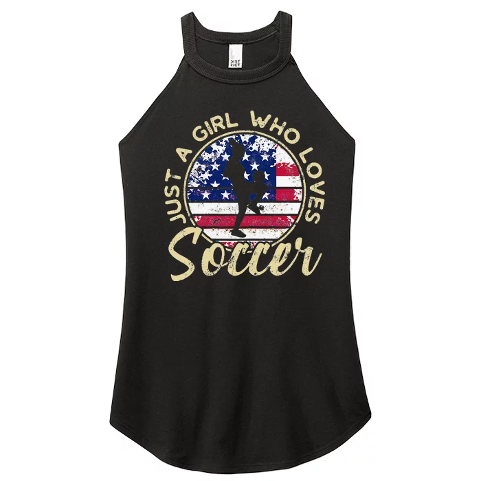 Just a  who loves Soccer Retro Vintage USA Soccer Design Women’s Perfect Tri Rocker Tank