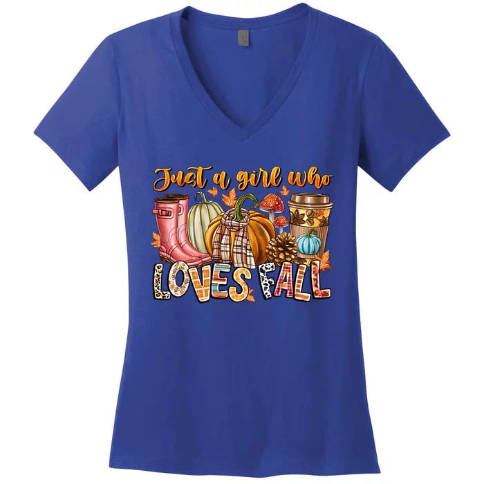 Just A Who Loves Fall Colorful Plaid Autumn Season Cool Gift Women's V-Neck T-Shirt