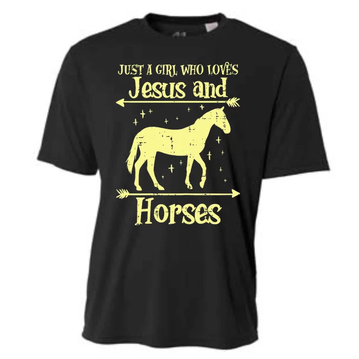 Just A  Who Loves Jesus And Horses Christian Cooling Performance Crew T-Shirt