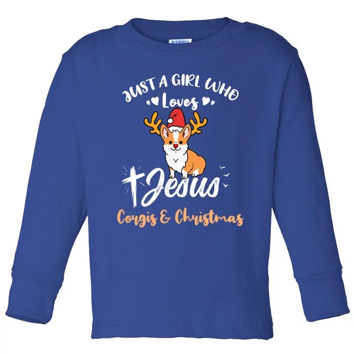 Just A Who Loves Jesus And Corgis And Christmas Cute Gift Toddler Long Sleeve Shirt