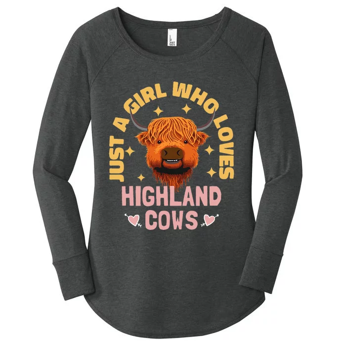 Just A Who Loves Scottish Highland Cows Women's Perfect Tri Tunic Long Sleeve Shirt