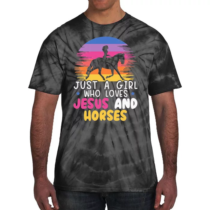 Just A  Who Loves Jesus And Horses Equestrian Christian Tie-Dye T-Shirt