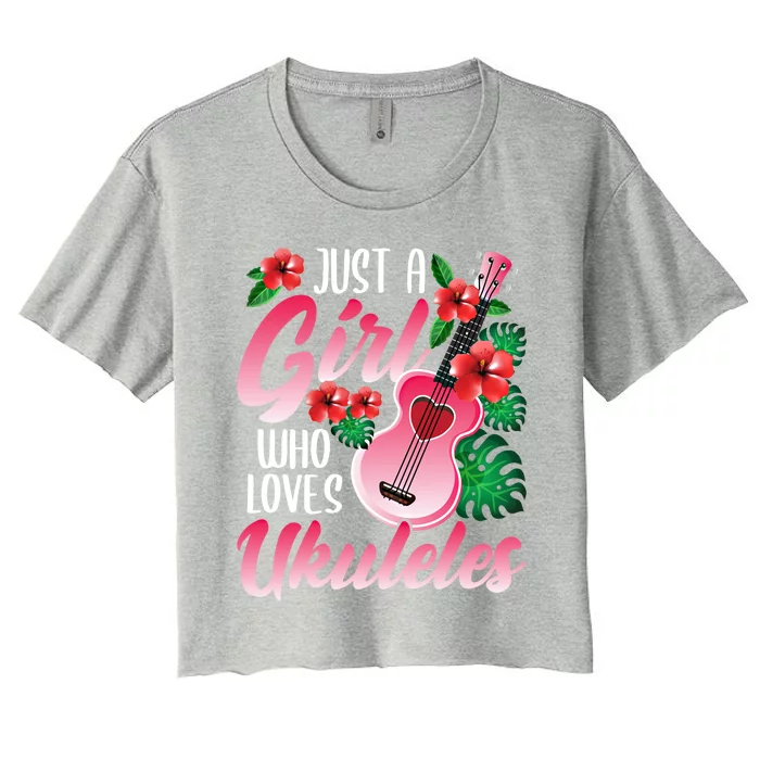 Just A Who Loves Ukuleles Gift Ukulele Player Gift Women's Crop Top Tee