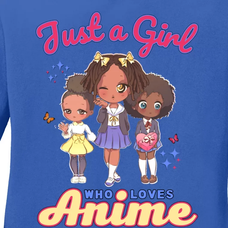 Just A Who Loves Anime Kawaii African American Afro Great Gift Ladies Long Sleeve Shirt