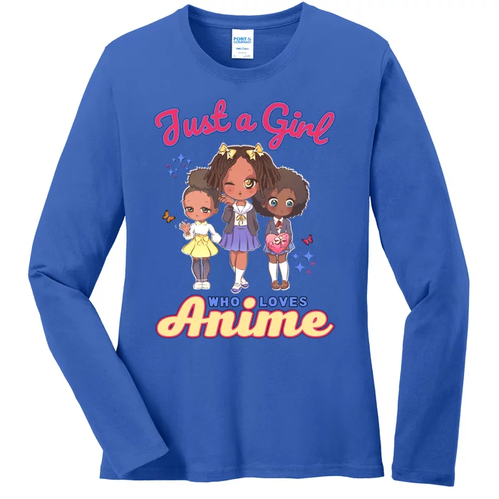 Just A Who Loves Anime Kawaii African American Afro Great Gift Ladies Long Sleeve Shirt