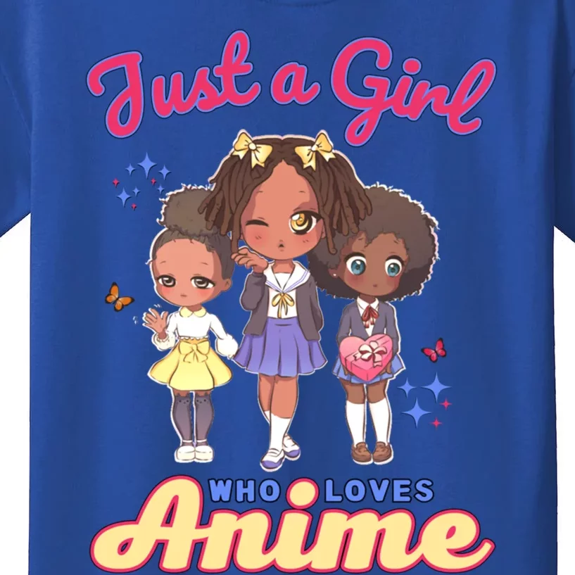 Just A Who Loves Anime Kawaii African American Afro Great Gift Kids T-Shirt