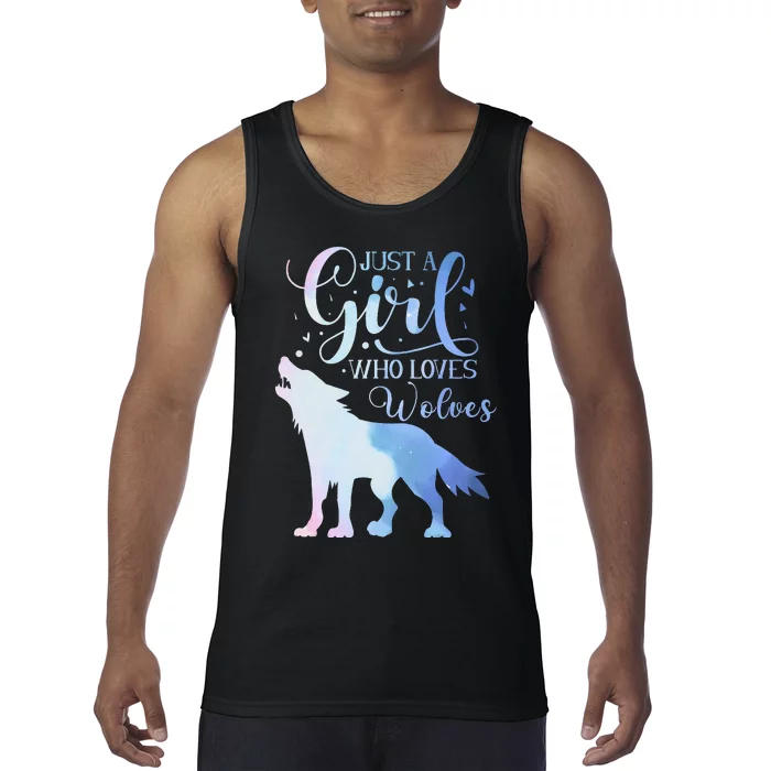 Just A Who Loves Wolf Wolves Watercolor Cute Tank Top