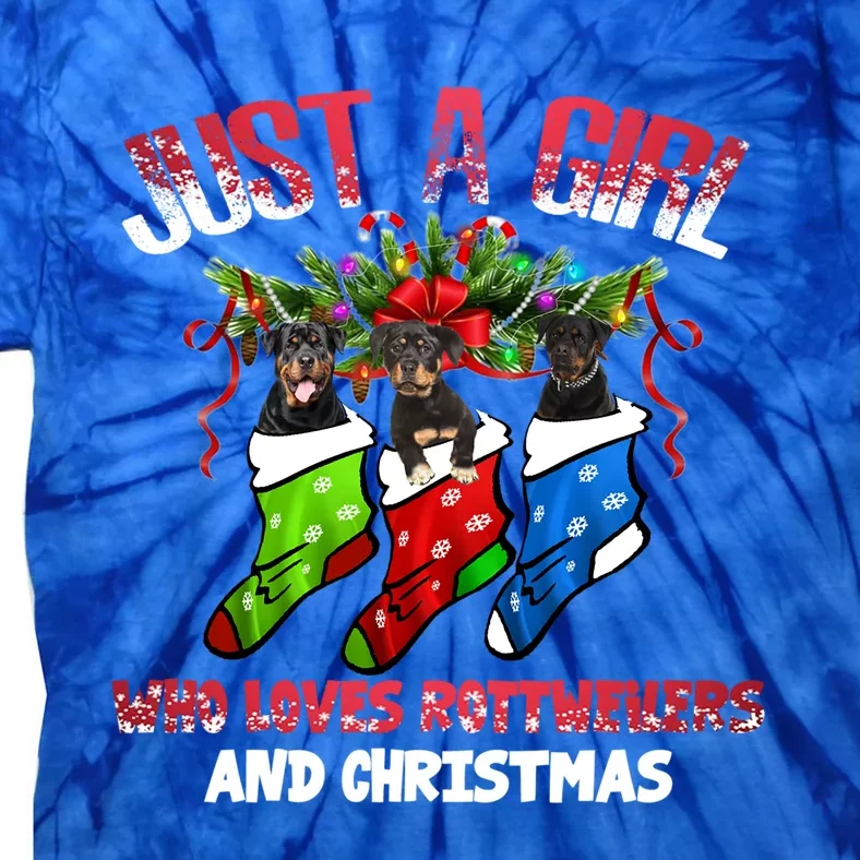 Just A Who Loves Rottweilers And Christmas Costume Gift Tie-Dye T-Shirt