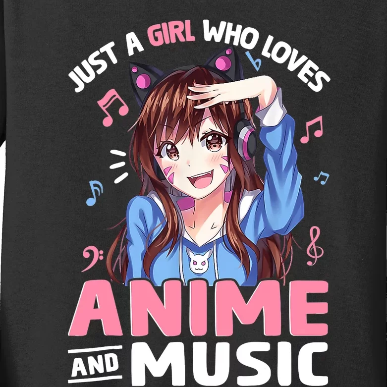 Just A Who Loves Anime And Music Anime Lover Kids Long Sleeve Shirt