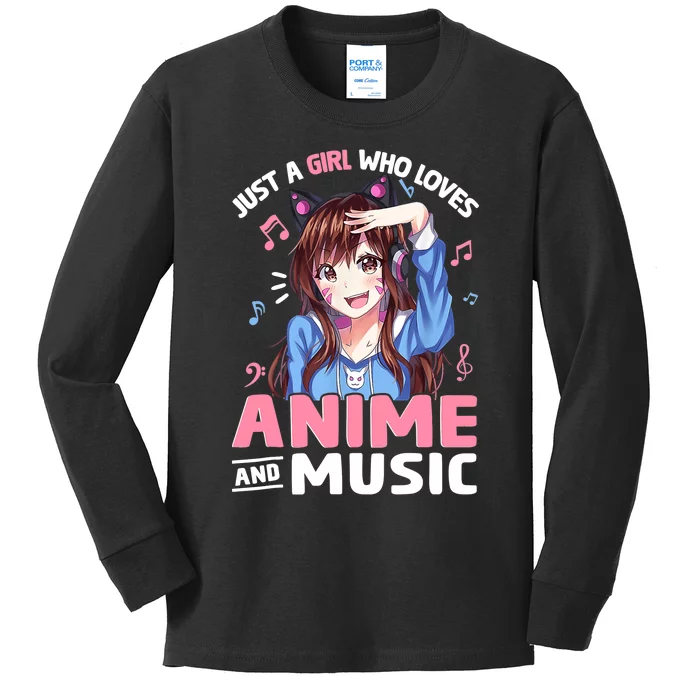 Just A Who Loves Anime And Music Anime Lover Kids Long Sleeve Shirt