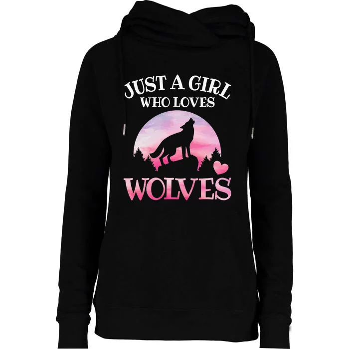 Just A Who Loves Wolves Wildlife Animal Wilderness Wolf Womens Funnel Neck Pullover Hood