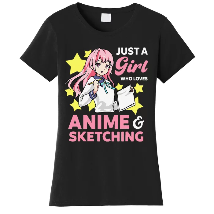 Just A  Who Loves Anime and Sketching Drawing Art Kawaii Women's T-Shirt