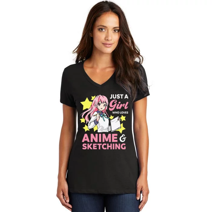 Just A  Who Loves Anime and Sketching Drawing Art Kawaii Women's V-Neck T-Shirt