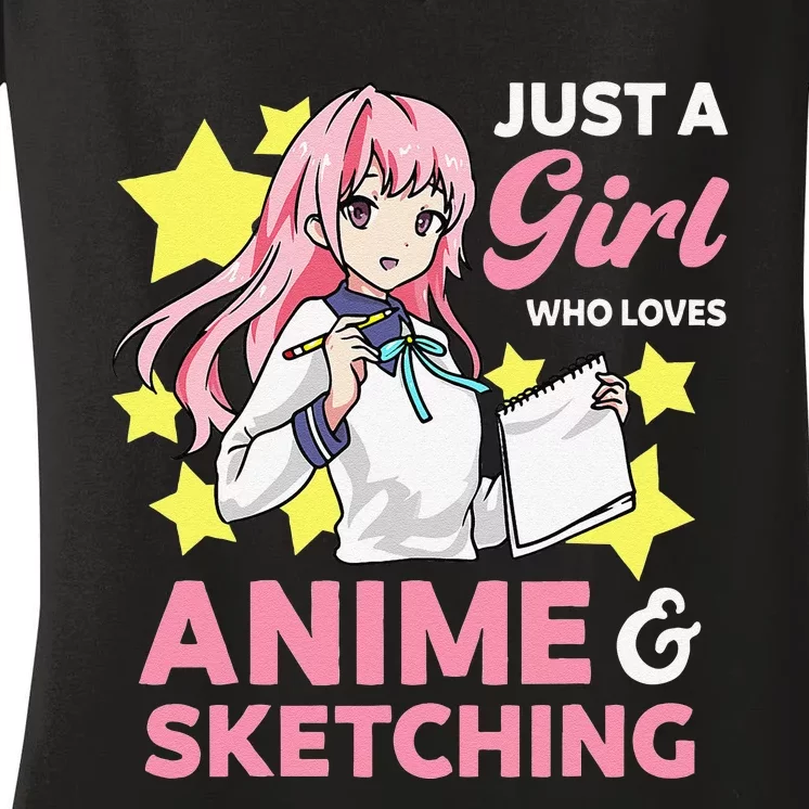 Just A  Who Loves Anime and Sketching Drawing Art Kawaii Women's V-Neck T-Shirt