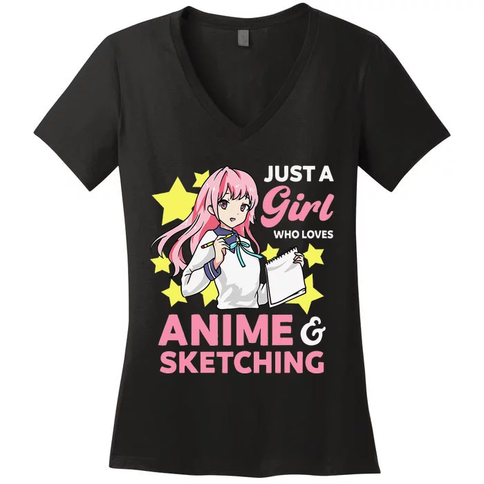 Just A  Who Loves Anime and Sketching Drawing Art Kawaii Women's V-Neck T-Shirt