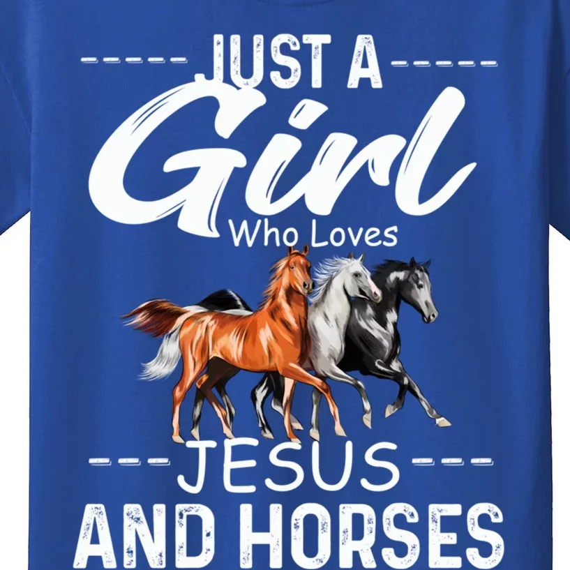 Just A Who Loves Jesus And Horses Horseback Riding Fun Meaningful Gift Kids T-Shirt