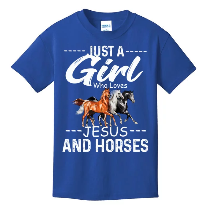 Just A Who Loves Jesus And Horses Horseback Riding Fun Meaningful Gift Kids T-Shirt