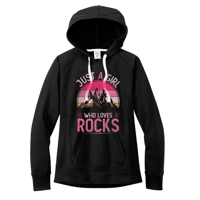 Just A Who Loves Rocks Vintage Rocks Gift Women's Fleece Hoodie