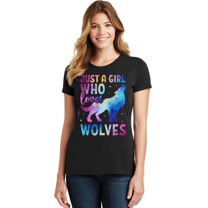 Just A Who Loves Wolves Watercolor Cute Animal Lovers Women's T-Shirt