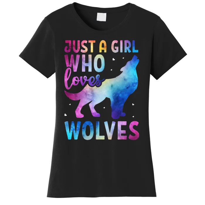 Just A Who Loves Wolves Watercolor Cute Animal Lovers Women's T-Shirt