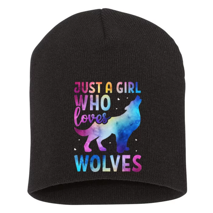 Just A Who Loves Wolves Watercolor Cute Animal Lovers Short Acrylic Beanie