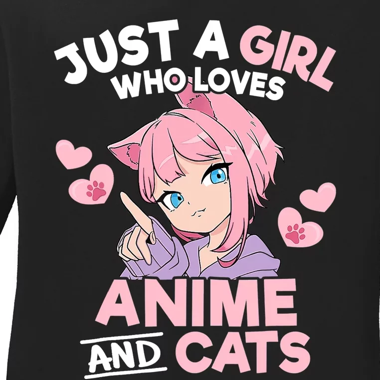 Just A Who Loves Anime And Cats Cute Otaku Manga Ladies Long Sleeve Shirt