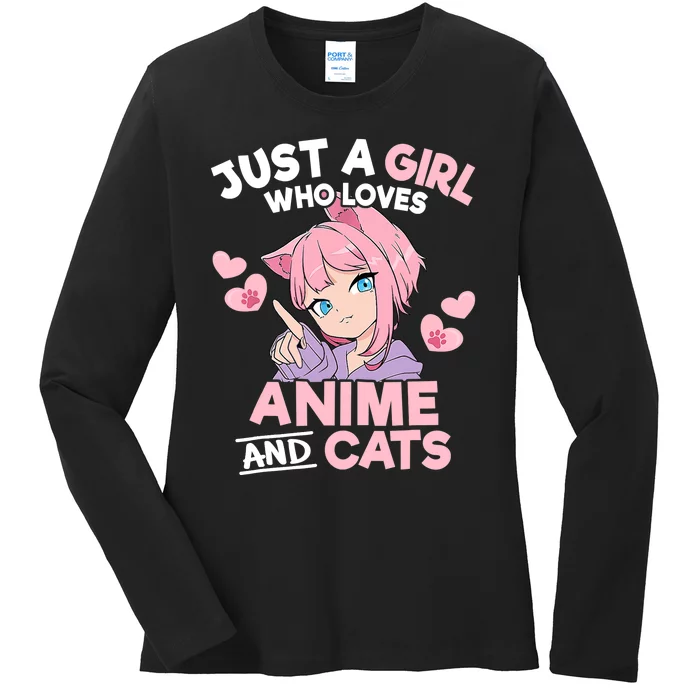 Just A Who Loves Anime And Cats Cute Otaku Manga Ladies Long Sleeve Shirt