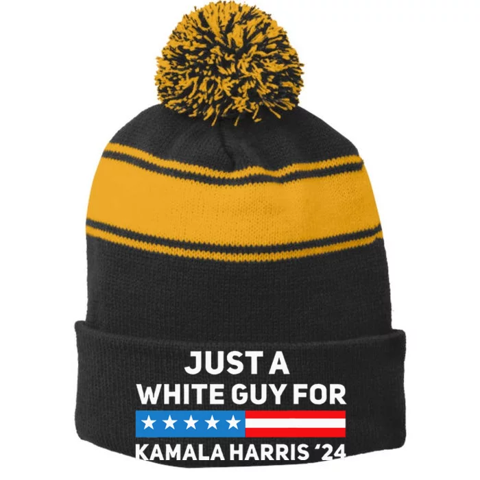 Just A White Guy For Kamala Harris 2024 President Election Stripe Pom Pom Beanie