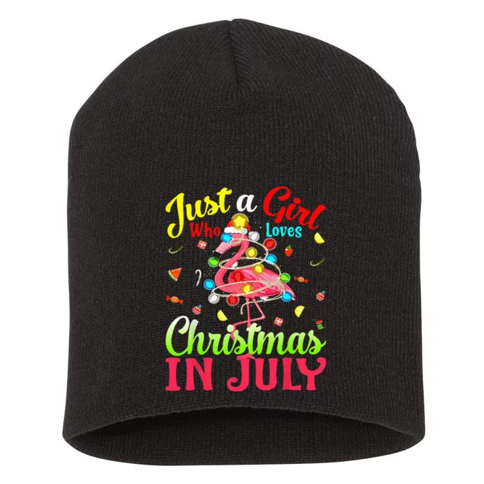 Just A Who Loves Christmas In July Flamingo Short Acrylic Beanie