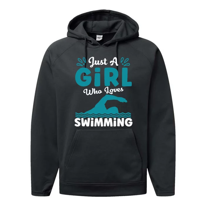 Just A Who Loves Swimming Swimmer Swim Lover Performance Fleece Hoodie