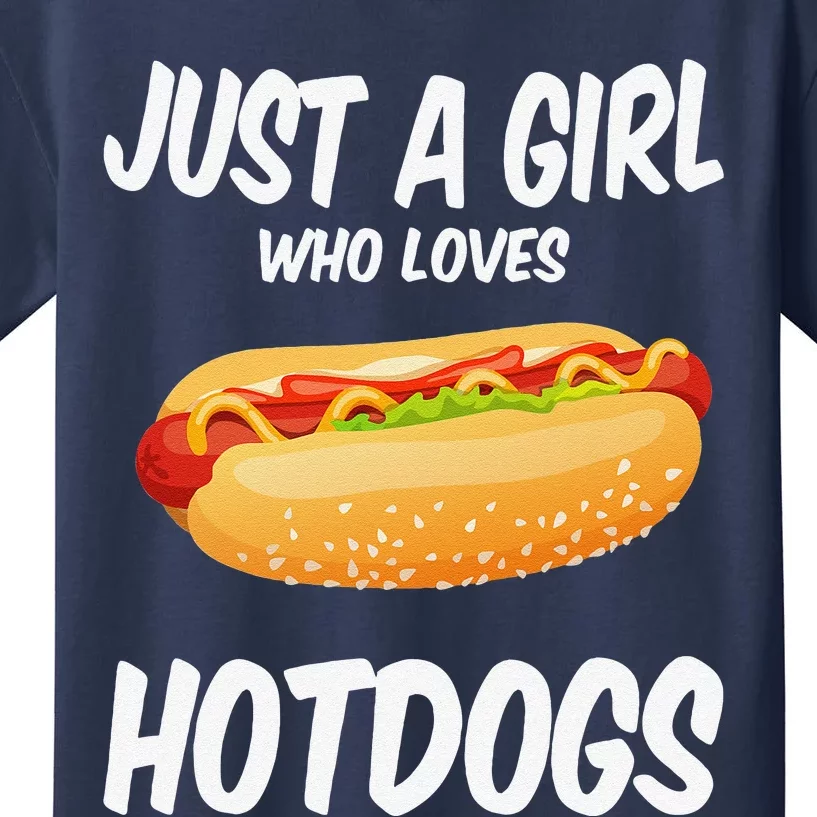 Just A Who Loves Hotdogs Cuts Hot Dog Birthday Kids T-Shirt