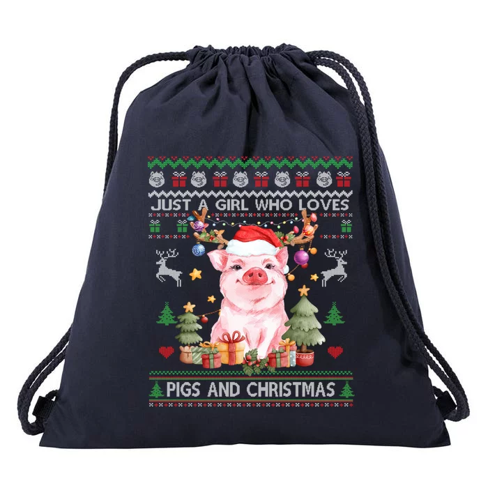 Just A Who Loves Pigs And Christmas Ugly Sweater Cute Gift Drawstring Bag