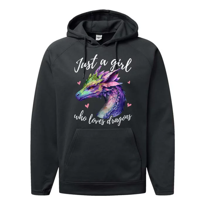 Just A Who Loves Dragons Cute Dragon Watercolor Performance Fleece Hoodie