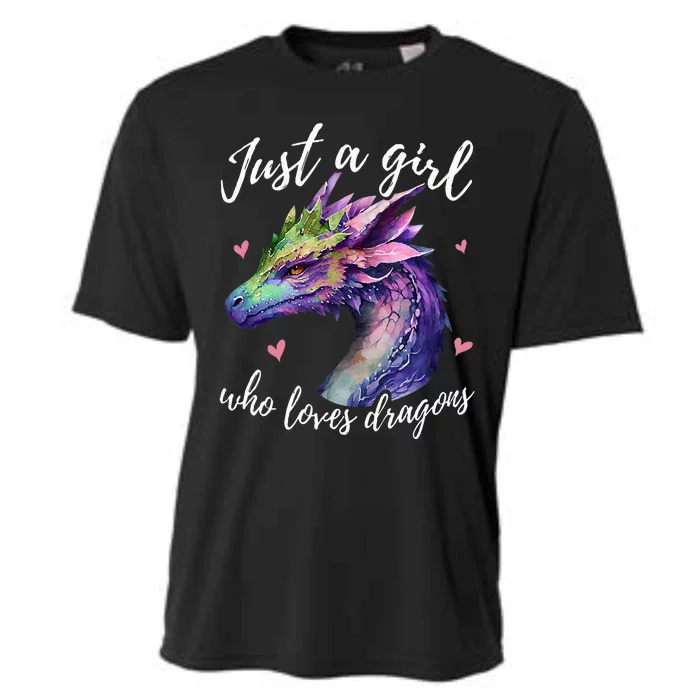 Just A Who Loves Dragons Cute Dragon Watercolor Cooling Performance Crew T-Shirt