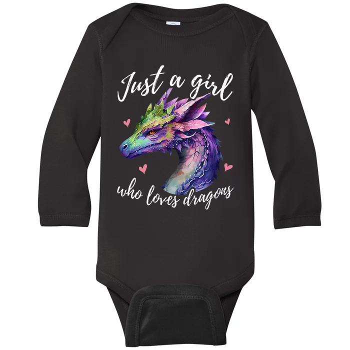 Just A Who Loves Dragons Cute Dragon Watercolor Baby Long Sleeve Bodysuit