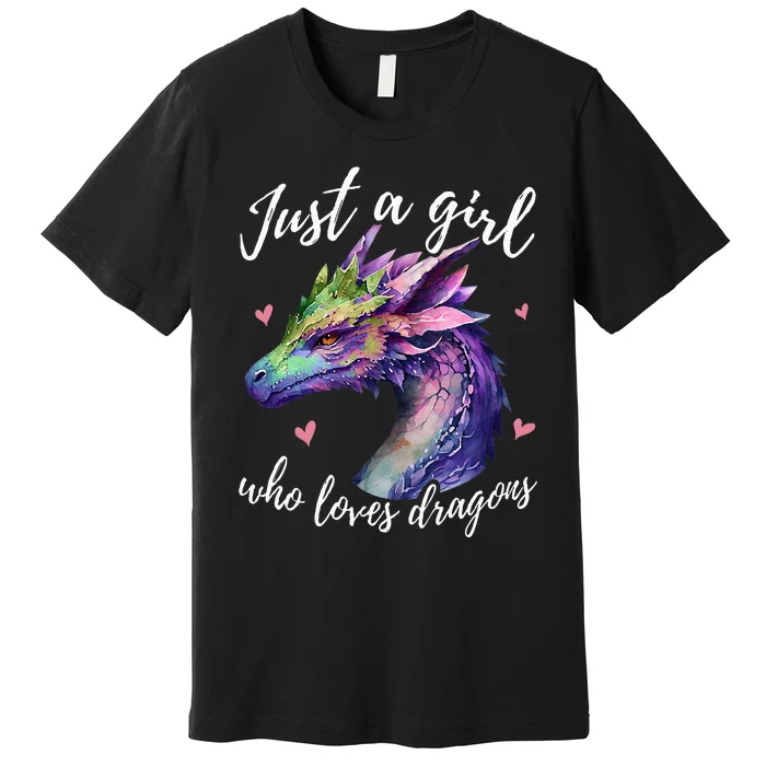 Just A Who Loves Dragons Cute Dragon Watercolor Premium T-Shirt