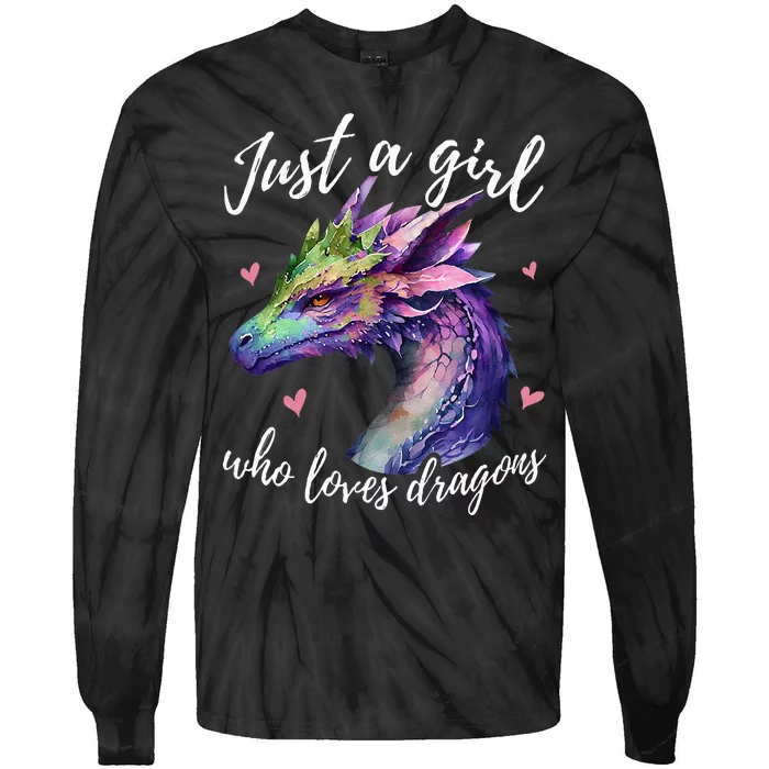 Just A Who Loves Dragons Cute Dragon Watercolor Tie-Dye Long Sleeve Shirt