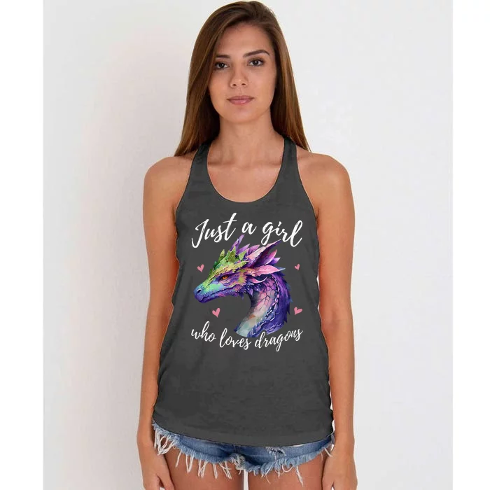 Just A Who Loves Dragons Cute Dragon Watercolor Women's Knotted Racerback Tank