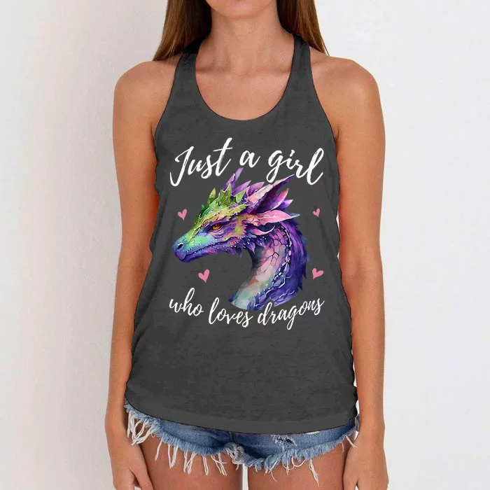 Just A Who Loves Dragons Cute Dragon Watercolor Women's Knotted Racerback Tank