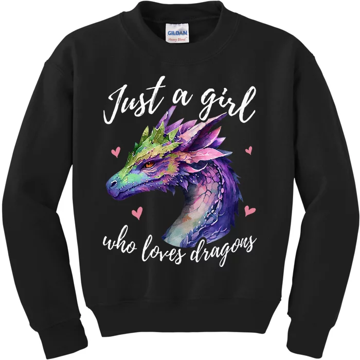 Just A Who Loves Dragons Cute Dragon Watercolor Kids Sweatshirt