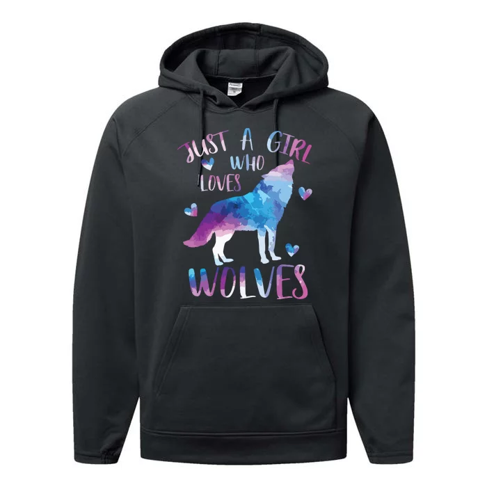 Just A Who Loves Wolves Watercolor Cute Wolf Love Performance Fleece Hoodie