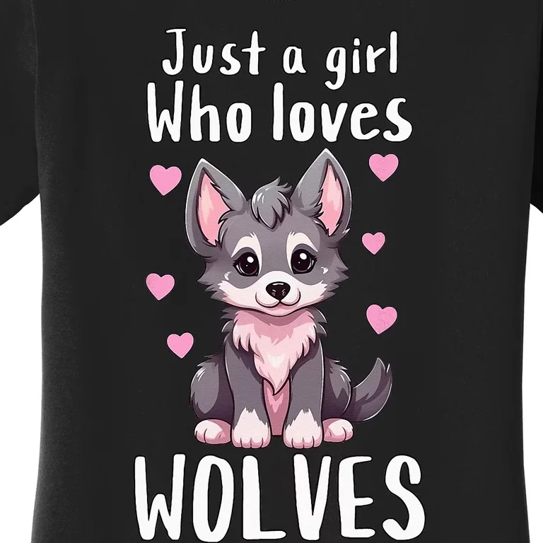 Just A Who Loves Wolves Cute Grey & Pink Baby Wolf Women's T-Shirt